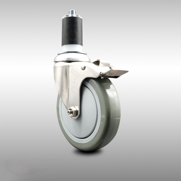 5 Inch 316SS Gray Poly Swivel 1-1/2 Inch Expanding Stem Caster Lock Brake SCC
